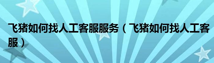 飞猪如何找人工客服服务（飞猪如何找人工客服）