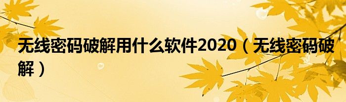 无线密码破解用什么软件2020（无线密码破解）