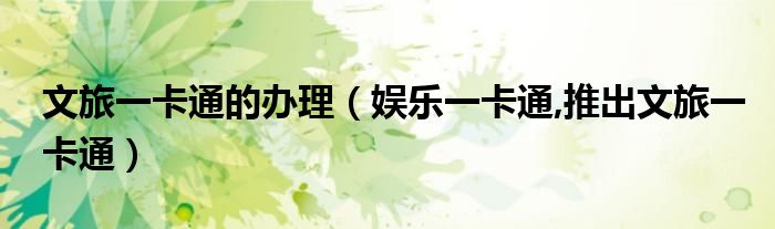 文旅一卡通的办理（娱乐一卡通,推出文旅一卡通）