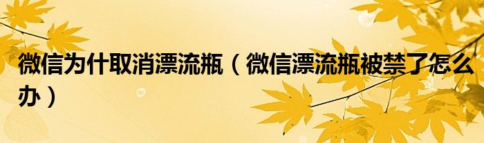 微信为什取消漂流瓶（微信漂流瓶被禁了怎么办）